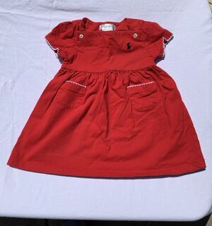 Vintage Ralph Lauren Baby Red Cotton Dress Ruffle Hem Church Dedication 6M